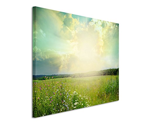 Modernes Bild 120x80cm Landschaftsfotografie – Grüne Wiese mit traumhaftem Himmel von Bestforhome GmbH