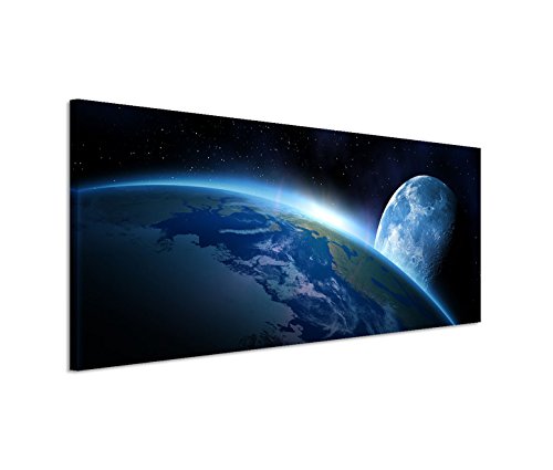 Modernes Bild 150x50cm Künstlerische Fotografie – Planet Erde mit Mond von Bestforhome GmbH