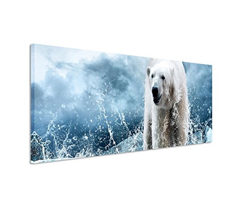 Modernes Bild 150x50cm Tierfotografie – Weißer Polarbär auf Eisschollen von Bestforhome GmbH