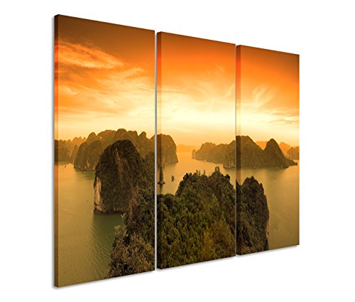 Modernes Bild 3 teilig je 40x90cm Landschaftsfotografie – Sonnenaufgang an der Halong Bay in Vietnam von Bestforhome GmbH