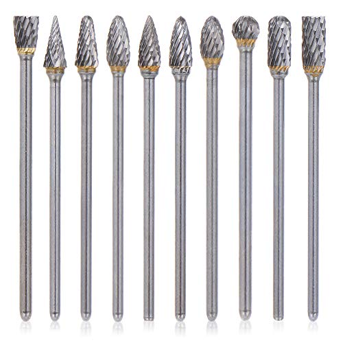 Bestgle 10 Stück 3 mm (1/8 Zoll) langer Schaft, Doppelschneider, Wolframkarbid, rotierende Feile, Diamantfräser, Bit-Set für Drehwerkzeug, Länge: 100 mm Bestgle 10 Stück 3 mm (1/8 Zoll) langer Schaft, Doppelschneider, Wolframkarbid, rotierende Feile, Diamantfräser, Bit-Set für Drehwerkzeug, Länge: 100 mm von Bestgle