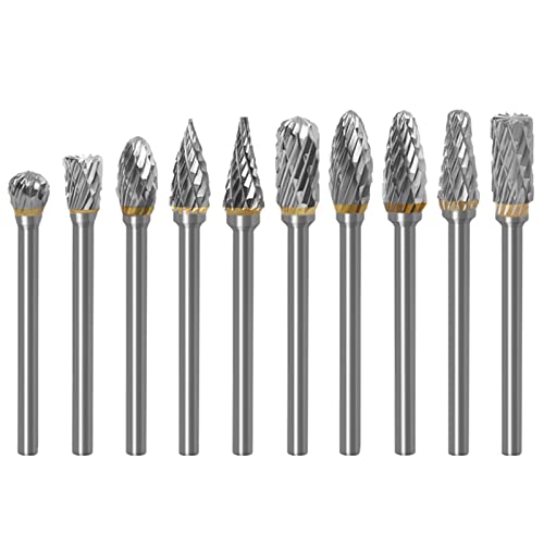 Bestgle Frässtifte Set 1/8"Schaft Hartmetall-Frässtifte mit Doppelschnitt 10Stücke Wolframkarbid-Rotationsfräser Hartmetall Rotary Frässet Frässtifte für Metallschnitzen, Polieren, Gravieren von Bestgle