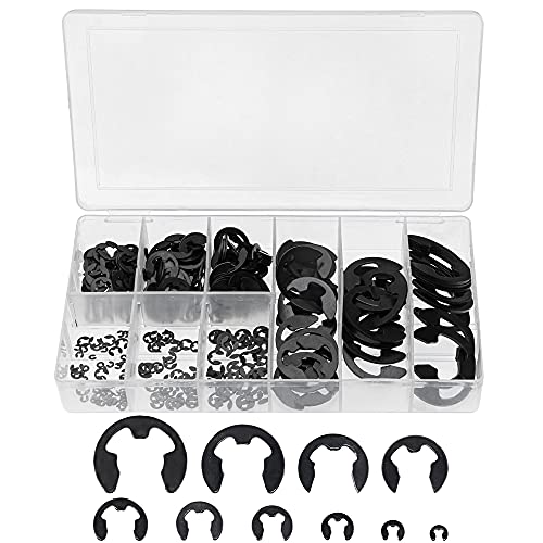 Bestgle 300 Stück Sicherheitsringe E-Clip Ring Circlips Schwarz Karbonstahl 9 Größen M1.5/M3/M5/M6/M10/M12/M15/M19/M22 mit Kunststoffbox von Bestgle