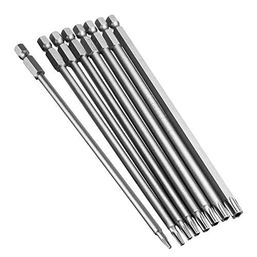 Bestgle 8 Stück, extra lang, 150 mm, magnetischer Torx-Schraubendreher, 1/4 Zoll, Sechskantschaft, Stahllegierung, T8, T10, T15, T20, T25, T27, T30, T40. von Bestgle