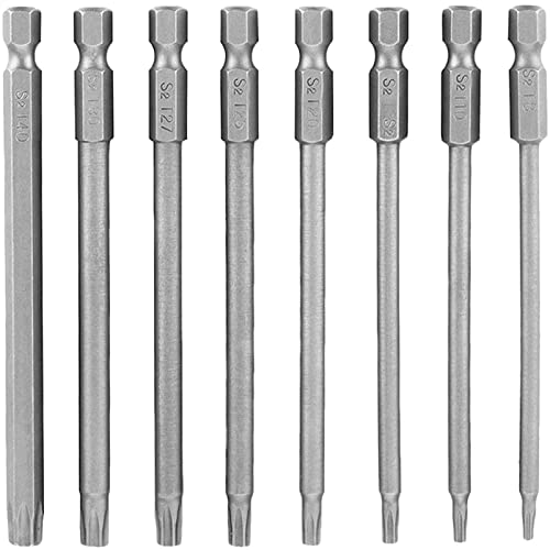 Bestgle lange schraubendreher bits 100mm torx bits stern kopf bits 8 stück magnetische 1/4" sechskant s2 stahl torx sicherheitskopf bitsatz für elektrische und manuelle schraubendreher t8-t40 von Bestgle