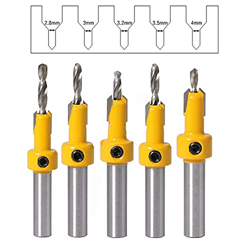 Bestgle Quick Change Senker für Holz Fräser Countersink Drill HSS Bit 8 mm Schaft Bohrer 2,8 mm-4 mm Konische Spitze für Holzbohrer von Bestgle