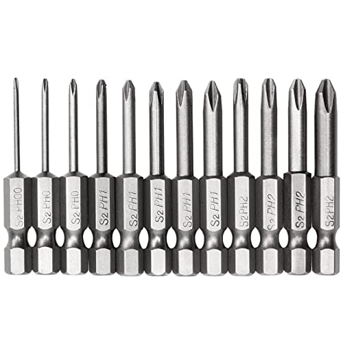 Bestgle12 stück 50mm lange kreuzschlitz schraubendreher bits set s2 stahl kreuzkopf bit 6,35mm (1/4 zoll) sechskantschaft phillips bits magnetische schraubendreher bit set von Bestgle