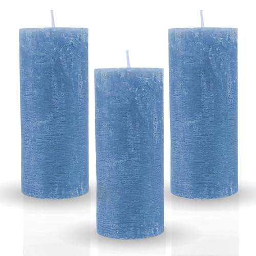 Bestgoodies Rustikale Stumpenkerze 3er-Pack Blau vers. Farben/Größen - Lange Brenndauer Antik Kerze, Duftfreie Altarkerze - Dekokerze, Adventskerze von Bestgoodies