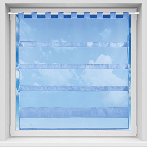 Bistrogardine in transparent mit Raffoptik, einfarbige und lichtdurchlässige Voile-Scheibengardine mit Schlaufe, in vielen Größen verfügbar (100 x 110 cm/blau - aquablau) von Bestgoodies