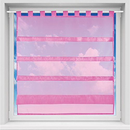 Bistrogardine in transparent mit Raffoptik, einfarbige und lichtdurchlässige Voile-Scheibengardine mit Schlaufe, in vielen Größen verfügbar (100 x 110 cm/pink - rosa) von Bestgoodies