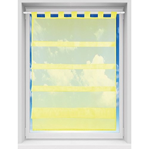 Bistrogardine in transparent mit Raffoptik, einfarbige und lichtdurchlässige Voile-Scheibengardine mit Schlaufe, in vielen Größen verfügbar (80 x 110 cm/gelb - Lemon) von Bestgoodies