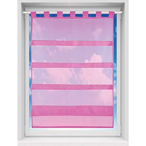Bistrogardine in transparent mit Raffoptik, einfarbige und lichtdurchlässige Voile-Scheibengardine mit Schlaufe, in vielen Größen verfügbar (80 x 110 cm/pink - rosa) von Bestgoodies