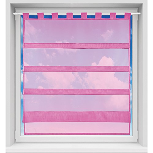 Bistrogardine in transparent mit Raffoptik, einfarbige und lichtdurchlässige Voile-Scheibengardine mit Schlaufe, in vielen Größen verfügbar (90 x 110 cm/pink - rosa) von Bestgoodies