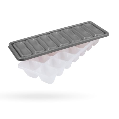 Eiswürfelbehälter mit Deckel - Praktische Aufbewahrung für eiskalte Getränke - 14 Fächer - Aus hochwertigem Kunststoff (Grau / 1er Set) von Bestgoodies