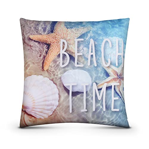 Outdoor Kissen (Beach Time) 45cm x 45cm, Dekokissen mit abnehmbaren Kissenbezug - schmutz und wasserabweisend, Garten, Balkon, Terrasse von Bestgoodies