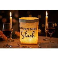 Besticktes Windlicht "Du Bist Mein Glück" Freie Farbwahl Lichtbeutel Kerzenglas Deko Geschenk Kompliment Danke Freundin Liebe Laterne von Bestickend