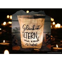 Besticktes Windlicht "Glück Ist ... Eltern" Freie Farb - Und Designwahl Lichtbeutel Kerzenglas Deko Laterne Geschenk Kompliment Danke von Bestickend