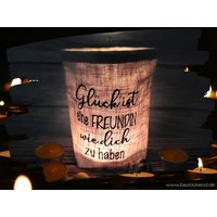 Besticktes Windlicht "Glück Ist ... Freundin" Freie Farb - Und Designwahl Lichtbeutel Kerzenglas Deko Laterne Geschenk Kompliment Danke von Bestickend