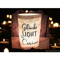 Besticktes Windlicht Glückslicht + Name //Freie Farbwahl// - Lichtbeutel, Kerzenglas, Deko, Garten, Tischdeko, Party, Teelicht, Laterne von Bestickend