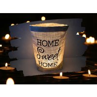 Besticktes Windlicht "Home Sweet Home" //Freie Farbwahl// - Lichtbeutel Kerzenglas Deko Garten Tischdeko Party Teelicht Laterne von Bestickend