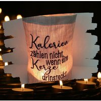 Besticktes Windlicht Kalorien //Freie Farbwahl// - Lichtbeutel Kerzenglas Deko Garten Tischdeko Party Teelicht Laterne Geschenk Danke von Bestickend