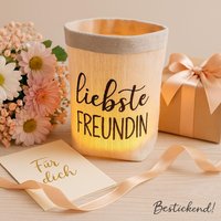 Besticktes Windlicht "Liebste Freundin" Freie Farbwahl Lichtbeutel, Kerzenglas, Deko, Geschenk, Kompliment, Danke, Freundin Liebe Laterne von Bestickend