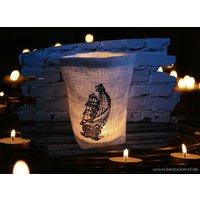 Besticktes Windlicht Segelschiff //Freie Farbwahl// Lichtbeutel, Kerzenglas, Deko, Geschenk, Maritim, Liebe, Laterne von Bestickend