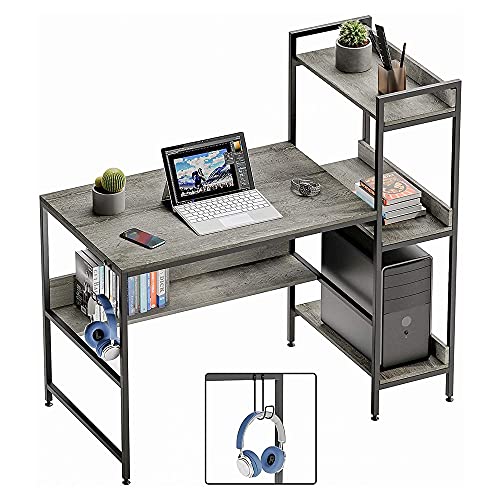 Bestier Computer Desk with Storage Shelves 47 Inch Ladder Writing Desk Bedroom Organization for Small Space Reversible Bookshelf and Under Desk Shelf (Gray) von Bestier