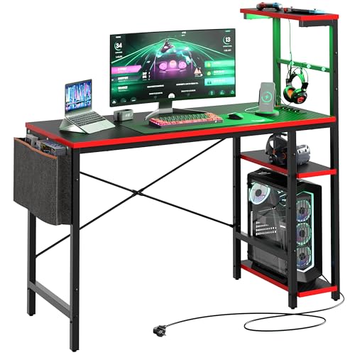 Bestier 113CM Eck-Computertisch mit Steckdosen Computertisch mit LED-Leuchten Umkehrbarer Schreibtisch mit Seitentasche Aufbewahrungstasche & Zubehöraufhänger für Home Office Small Space Schwarz Bestier 113CM Eck-Computertisch mit Steckdosen Computertisch mit LED-Leuchten Umkehrbarer Schreibtisch mit Seitentasche Aufbewahrungstasche & Zubehöraufhänger für Home Office Small Space Schwarz von Bestier