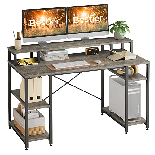 Bestier Gaming-Schreibtisch mit Monitorablage, 140 cm großer Home-Office-Schreibtisch mit offenen Ablagen, Schreib-Gaming-Studientisch-Arbeitsplatz für kleine Räume von Bestier