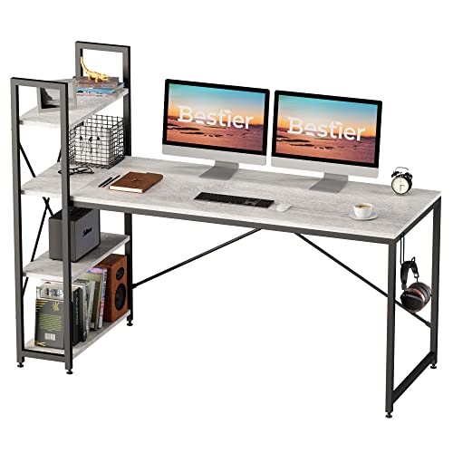 Bestier Computertisch mit Ablagefächern Schreibtisch Kleiner mit Regalen 160CM Umkehrbarer Computertisch mit Bücherregal für Heimbüro Kleiner Raum von Bestier