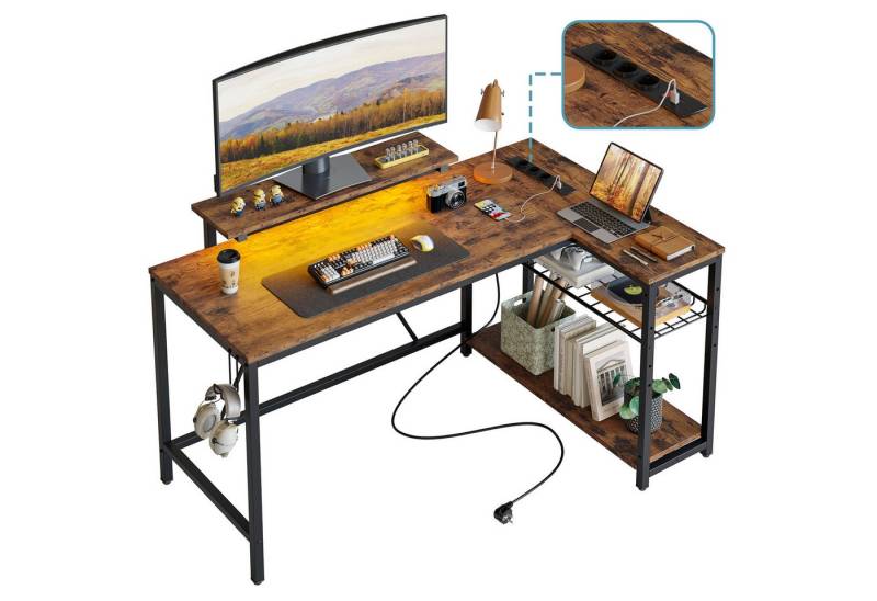 Bestier Gamingtisch Gaming-Schreibtisch L-Form mit LED, 106/133/147 × 50 cm Computertisch (1 Tisch), L-Form Tisch für Büro von Bestier