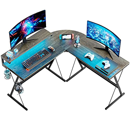 Bestier L-förmiger Gaming-Schreibtisch, 140 cm, Computertisch mit LED-Leuchten, Eckschreibtisch mit Getränkehalter, Ergonomischer Moderner Arbeitsplatz für das Heimbüro von Bestier