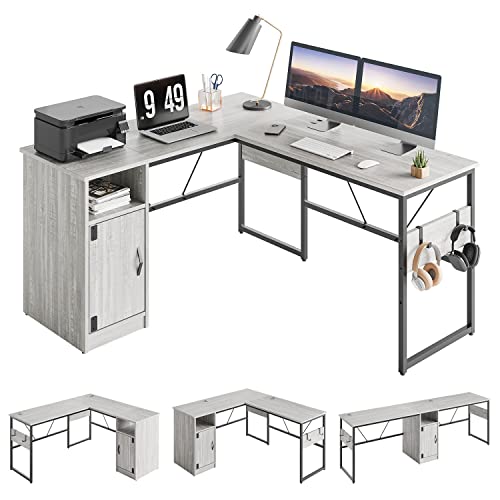 Bestier L-förmiger Schreibtisch mit Aufbewahrungsschrank, 152,4 cm, Eck-Computertisch, modernes Heimbüro, langer Schreibtisch, wendbares Design, Arbeitszimmer, Arbeitsplatz, Tisch für 2 Personen (weiß von Bestier