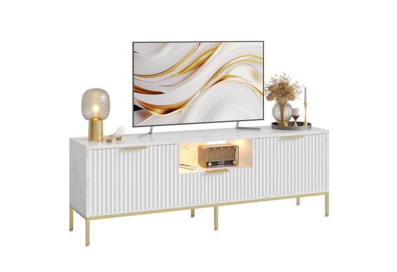 Bestier Lowboard Der glänzende Fernsehschrank bietet Stauraum und LED-Beleuchtung., Türfront mit glänzendem Wellenmuster und Schubladen Bestier Lowboard Der glänzende Fernsehschrank bietet Stauraum und LED-Beleuchtung., Türfront mit glänzendem Wellenmuster und Schubladen von Bestier