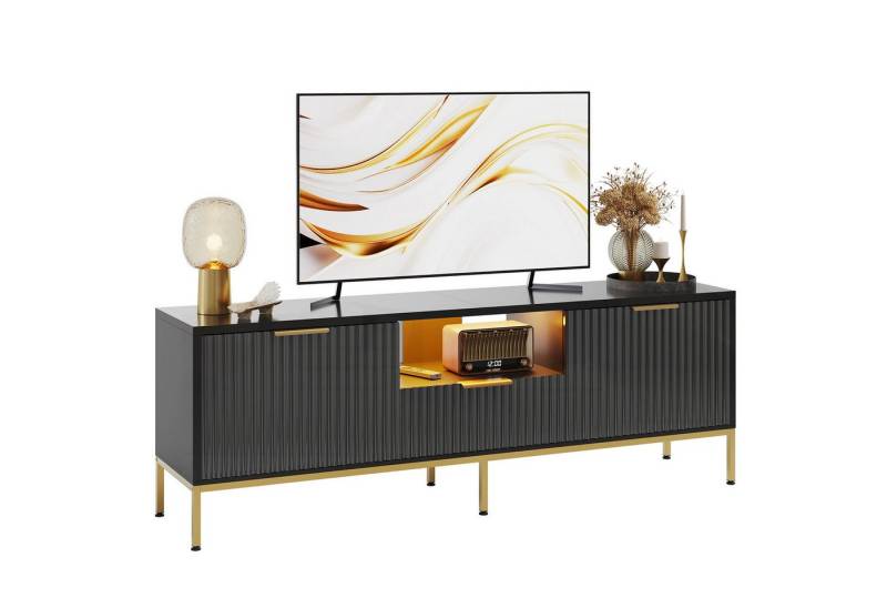 Bestier Lowboard Der glänzende Fernsehschrank bietet Stauraum und LED-Beleuchtung., Türfront mit glänzendem Wellenmuster und Schubladen Bestier Lowboard Der glänzende Fernsehschrank bietet Stauraum und LED-Beleuchtung., Türfront mit glänzendem Wellenmuster und Schubladen von Bestier