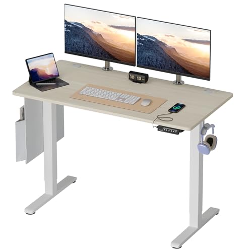 Bestier Höhenverstellbar Schreibtisch mit USB-Buchse 120x60 cm, Elektrisch Ergonomischer Steh-Sitz Tische Computertisch Stehschreibtisch Adjustable Desk, Höhenverstellbarer Schreibtische Tisch, Eiche von Bestier