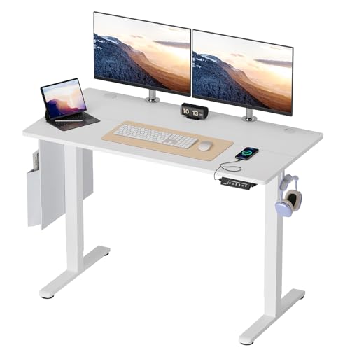 Bestier Höhenverstellbarer Schreibtisch mit USB-Buchse 120 x 60 cm, Elektrisch Höhenverstellbar Ergonomischer Steh-Sitz Tisch, Computertisch, Höhenverstellbar Stehschreibtisch Adjustable Desk, Weiß von Bestier