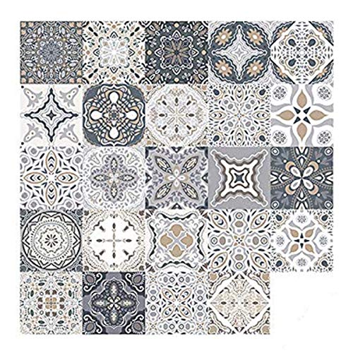 Bestine 24 Stück Fliesenaufkleber, Retro Mosaik Wandfliesenaufkleber Marokkanischen Stil Selbstklebende Fliesen überträgt Aufkleber DIY für Küche Badezimmer Home Decor (24 Stück,15 x 15 cm) von Soekodu