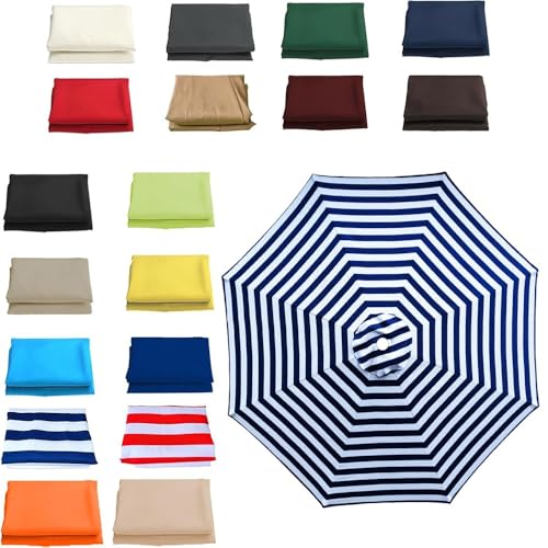 Ersatz-Sonnenschirmdach mit 6 oder 8 Armen, Ersatztuch für freitragenden Sonnenschirm, 6,5', 7,5', 8', 9', 10', Ersatzbezug für Sonnenschirm für Terrassentisch im Freien (Blau-Weiß, 6 Rippen/3,0 m (10 von Bestiry