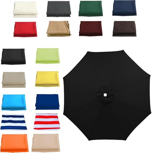 Ersatz-Sonnenschirmdach mit 6 oder 8 Armen, Ersatztuch für freitragenden Sonnenschirm, 6,5', 7,5', 8', 9', 10', Ersatzbezug für Sonnenschirm für Terrassentisch im Freien (Schwarz, 8 Rippen/2,3 m (7,5 von Bestiry