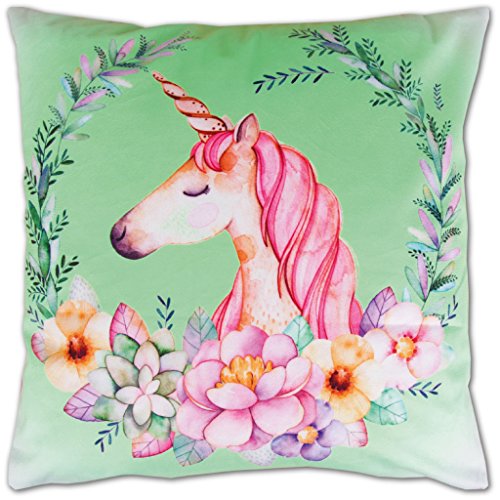 Bestlivings 2er Set Kissenbezug Fotodruck Motiv in 40x40 cm, Flauschig weiche Kissen-Hülle Doppelpack, viele Motive erhältlich (Design: Einhorn Grün) von Bestlivings