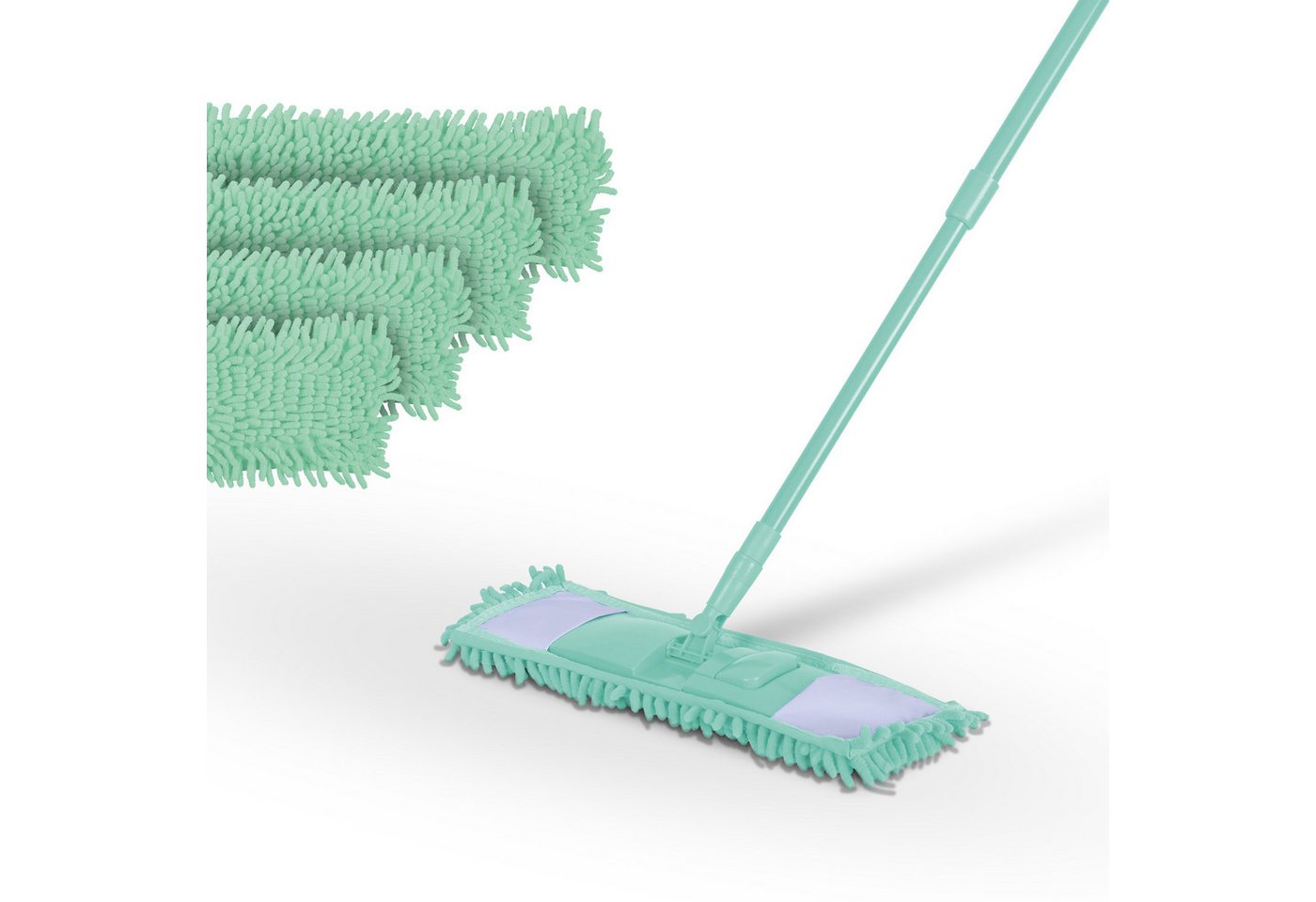 Bestlivings Bodenwischer inkl. 4 Ersatzbezüge Wischbezug (Chenille - Mint, inkl. 4 Ersatzbezüge, Wischer Set mit Chenille Bezug - Wischmopp - Bodenreiniger Flachmopp) von Bestlivings