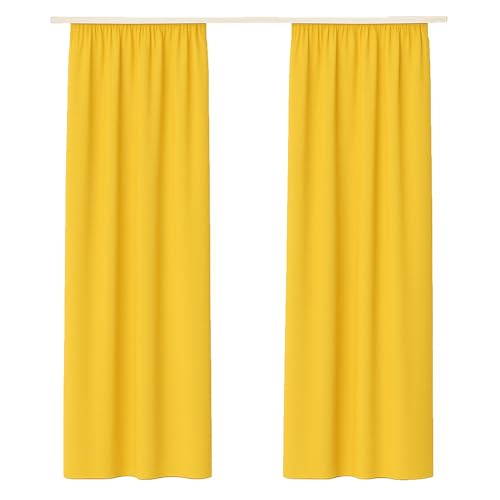 Bestlivings Dekoschal Ellen 2er Pack inkl. Raffhalter (140x145cm / Gelb) Blickdichter Vorhang mit Kräuselband Gardine mit Universalband für Wohnzimmer Schlafzimmer von Bestlivings