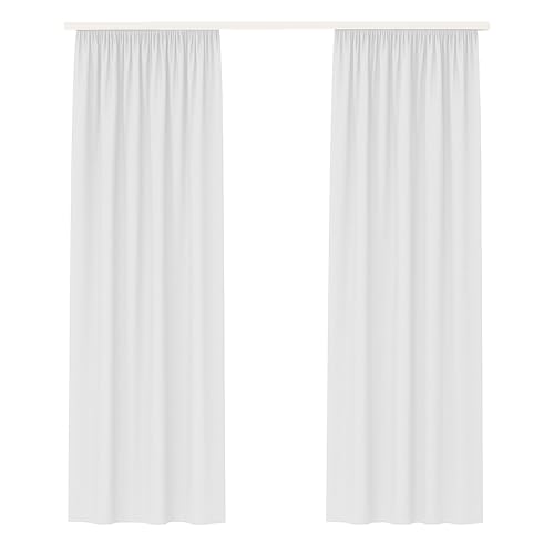 Bestlivings Dekoschal Ellen 2er Pack inkl. Raffhalter (140x145cm / Weiß) Blickdichter Vorhang mit Kräuselband Gardine mit Universalband für Wohnzimmer Schlafzimmer von Bestlivings