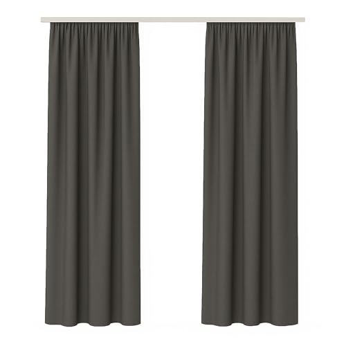 Bestlivings Dekoschal Ellen 2er Pack inkl. Raffhalter (140x175cm / Anthrazit) Blickdichter Vorhang mit Kräuselband Gardine mit Universalband für Wohnzimmer Schlafzimmer von Bestlivings