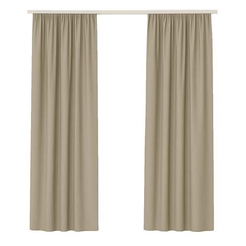 Bestlivings Dekoschal Ellen 2er Pack inkl. Raffhalter (140x175cm / Sandgrau) Blickdichter Vorhang mit Kräuselband Gardine mit Universalband für Wohnzimmer Schlafzimmer von Bestlivings