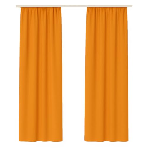 Bestlivings Dekoschal Ellen 2er Pack inkl. Raffhalter (140x245cm / Orange) Blickdichter Vorhang mit Kräuselband Gardine mit Universalband für Wohnzimmer Schlafzimmer von Bestlivings