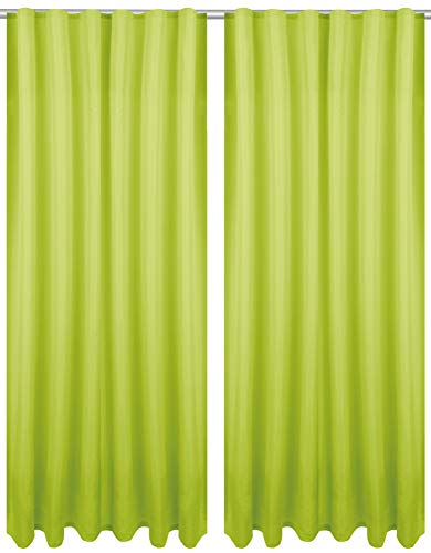 Bestlivings Dekoschal Ellen mit Universalband 2er Pack inkl. Raffhalter & Raffhaken, Größe: 140 x 145cm, Farbe: grün - apfelgrün von Bestlivings