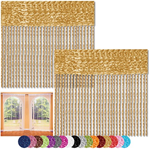 Bestlivings Fadenvorhang 2er Pack Gardine Raumteiler, Auswahl: 140x240 Gold - goldbeige von Bestlivings